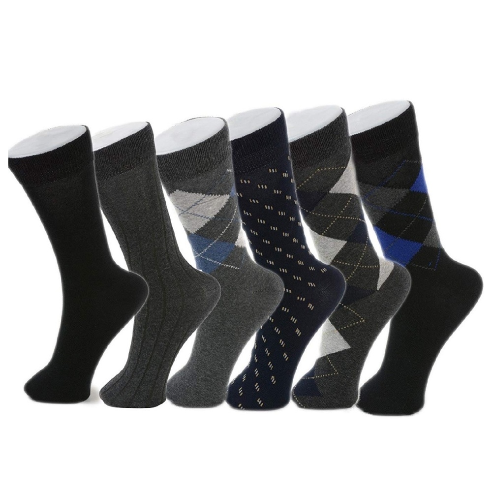 Mens Argyle & Solid Cotton Crew Dress Socks 5pk